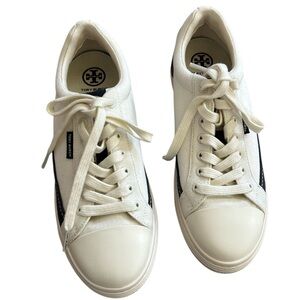 Tory Burch Women’s Classic Court Canvas Sneaker Colorblock Navy Ivory Size 7
